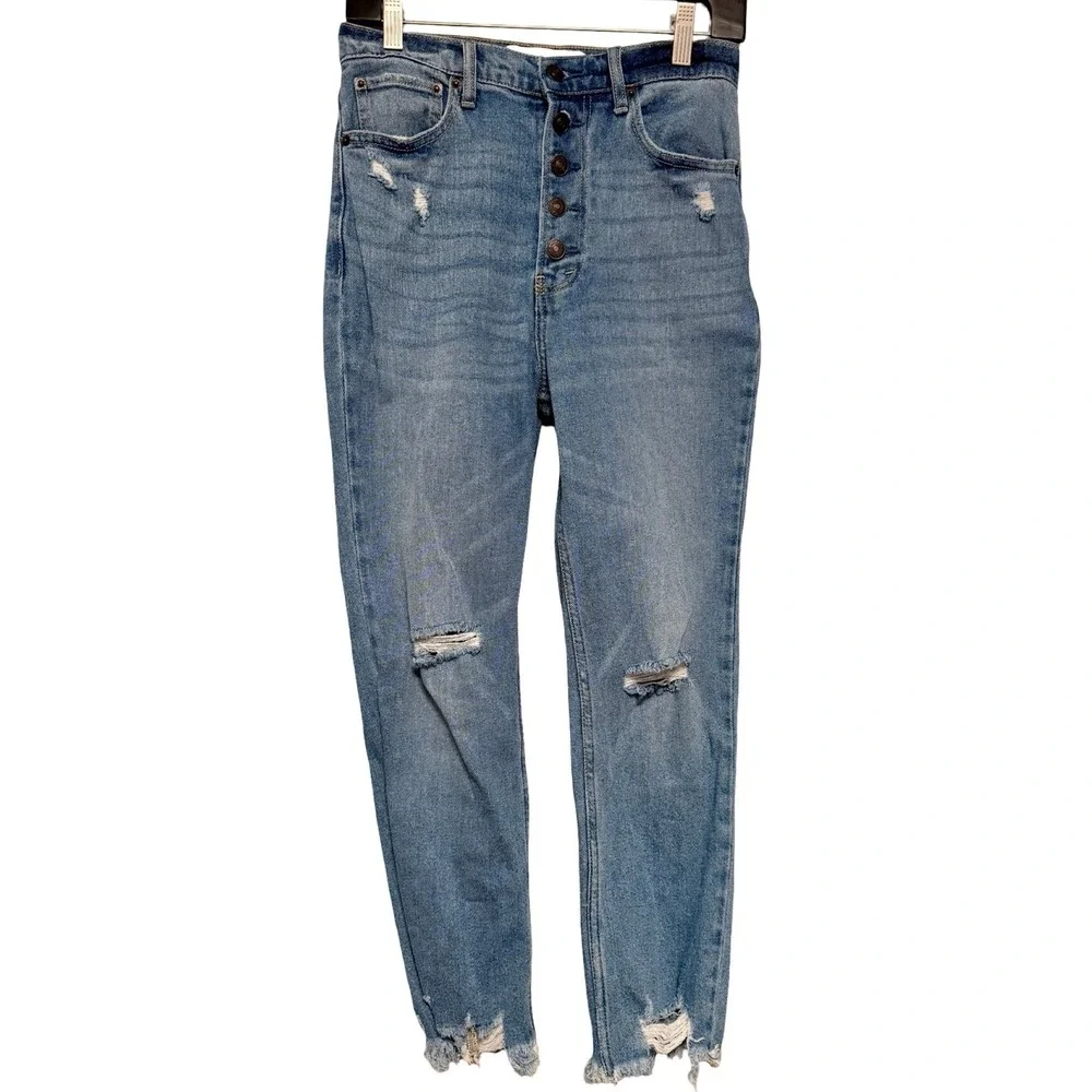 Abercrombie & Fitch Ankle Straight 26 2R Blue Distressed Ultra High Rise Jeans